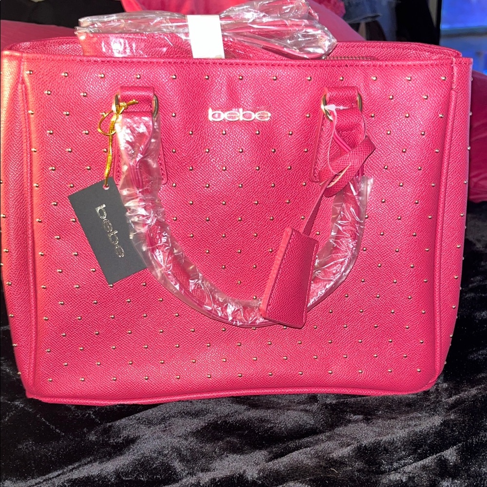 Bebe Fuchsia Studded Tote Bag